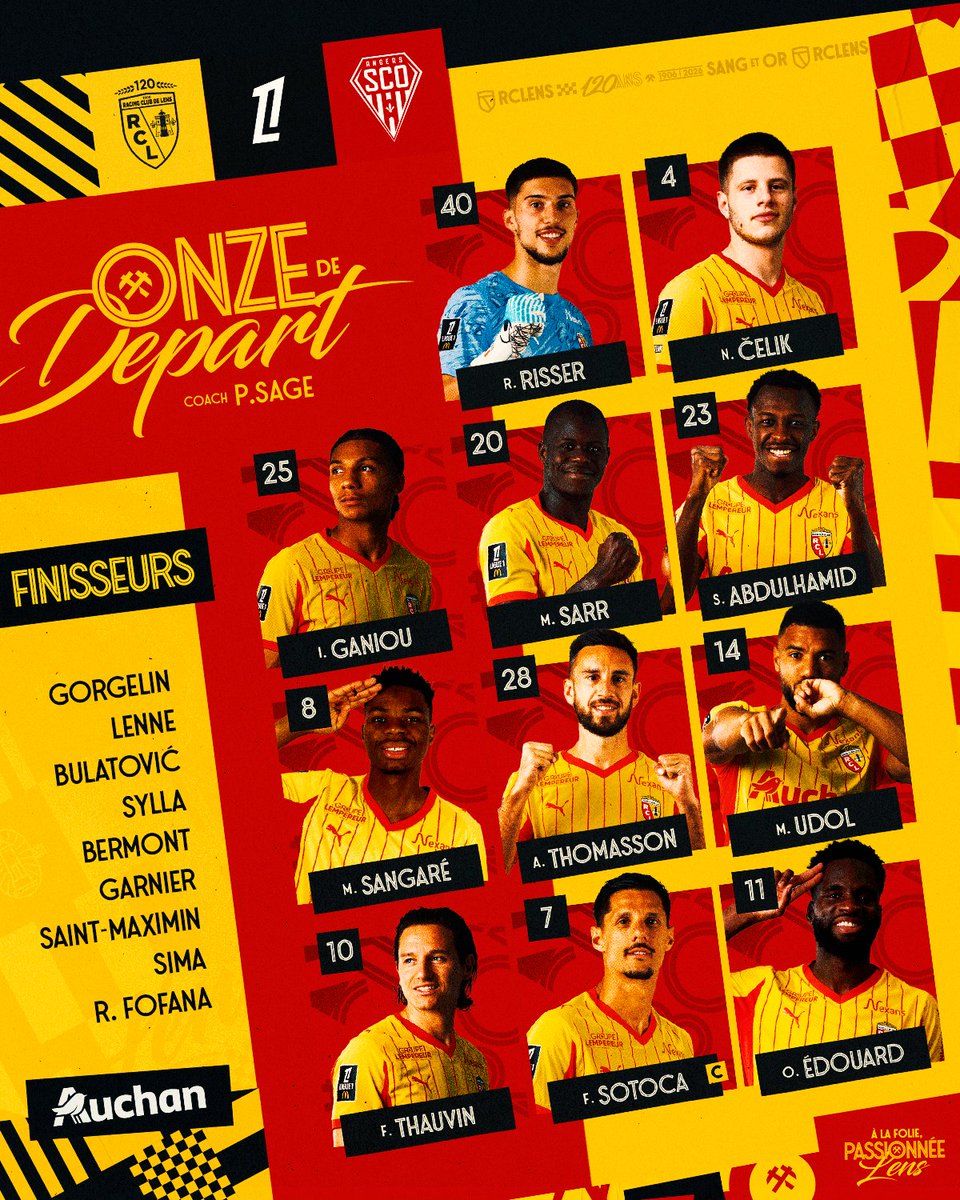 Sah_sports's tweet image. 🚨 𝗢𝗙𝗙𝗜𝗖𝗜𝗘𝗟 !

Les compos de RC Lens - Angers sont tombées ⚔️

Le XI lensois pour aller chercher la 1ère place de Ligue 1 ❤️💛

✅ Retour du capitaine Sotoca 🫡

#RCLens #LensAngers #Ligue1 #Football