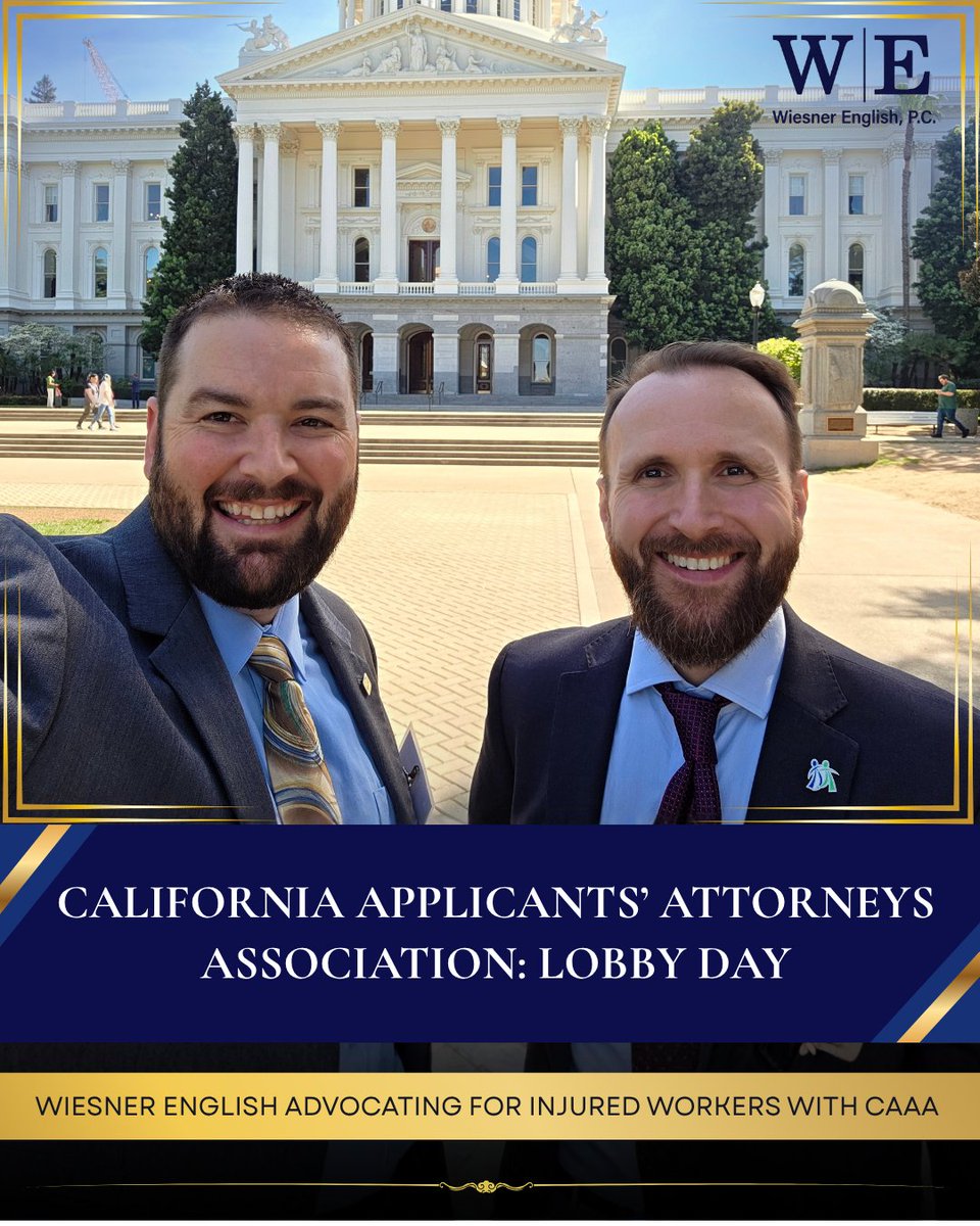 weworkinjury's tweet photo. Proud to represent our clients both in the courtroom and at the  Capitol.
#LegalAdvocacy #WiesnerEnglish #CAAA #LobbyDay2026 #HelpingWorkersProtectingCommunities https://t.co/rssKWHf5Gh