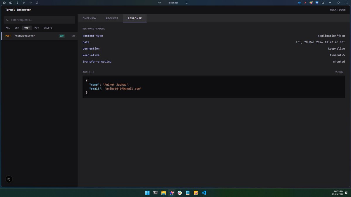 BlockbusterAndy's tweet photo. cloudflared has no request inspector.

ngrok has one. cloudflared has nothing.

so i built one 🧵

→ proxy sits between cloudflared and your app
→ captures every req/res in real time
full headers, bodies, syntax highlighting
→ zero deps, 100% local

https://t.co/EXQX4jJVOq https://t.co/RXs3oCNqVM