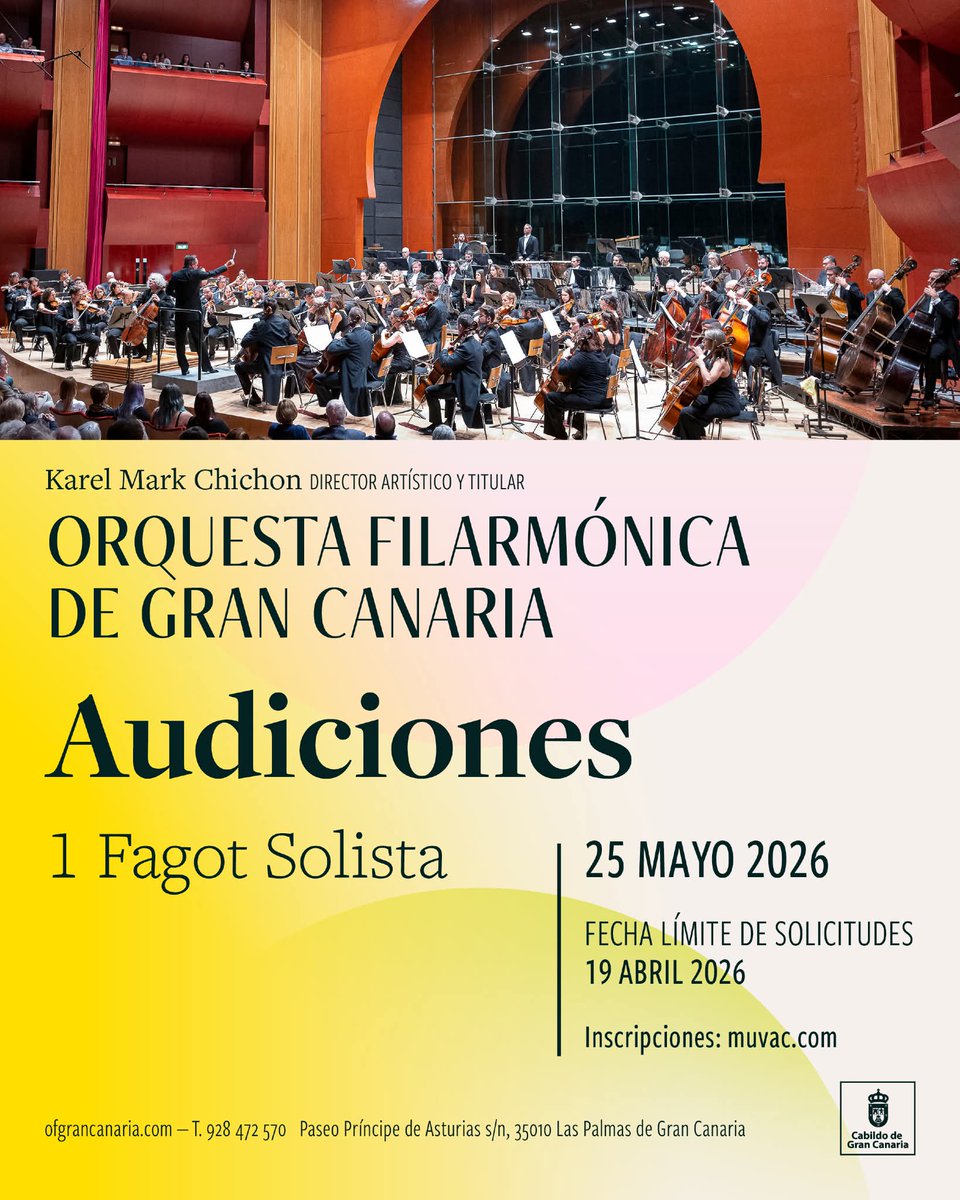 iseaakln's tweet photo. La #OFGC abre la convocatoria de #audiciones para cubrir plazas vacantes a jornada completa para músicos/as en distintas especialidades. 

💻 Inscríbete ahora a través del formulario en ✨https://t.co/fJOzTOsJuO✨ y revisa las bases completas en 👇
https://t.co/RFZ8lfvZa9 https://t.co/snSCp6lZpK