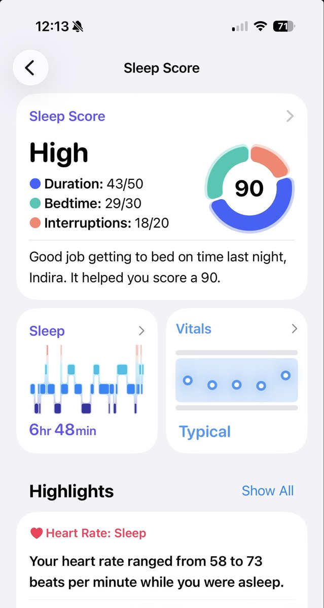 My normal sleep is so bad, I get a score of 90% if I sleep 6 hr 48 mins 😀

Somebody should be studying the effect of all these tools like Claude code and Codex on people’s sleep. They make it really hard to leave your computer.