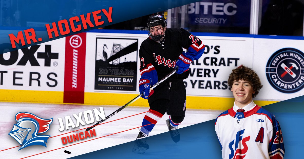SFSAthletics's tweet photo. 𝐎𝐡𝐢𝐨 𝐌𝐫. 𝐇𝐨𝐜𝐤𝐞𝐲 🏒

Congratulations to Senior Jaxon Duncan for being named 𝐎𝐡𝐢𝐨 𝐇𝐢𝐠𝐡 𝐒𝐜𝐡𝐨𝐨𝐥 𝐇𝐨𝐜𝐤𝐞𝐲 𝐏𝐥𝐚𝐲𝐞𝐫 𝐨𝐟 𝐭𝐡𝐞 𝐘𝐞𝐚𝐫!

In 34 games, Jaxon led the Knights with: 
🚨 93 points
🥅 59 goals
🏒 34 assists

#GoKnights https://t.co/OBkLayd9je
