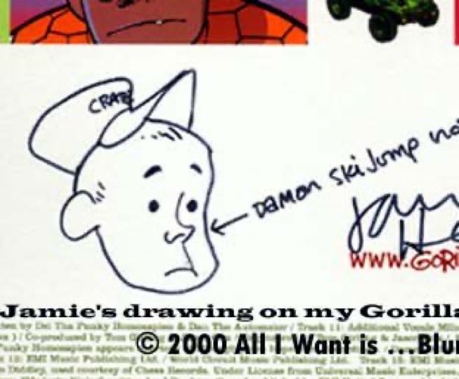 hairball1952's tweet photo. Damon Albarn drawn by Jamie Hewlett through the years https://t.co/ItkTEPbhzq