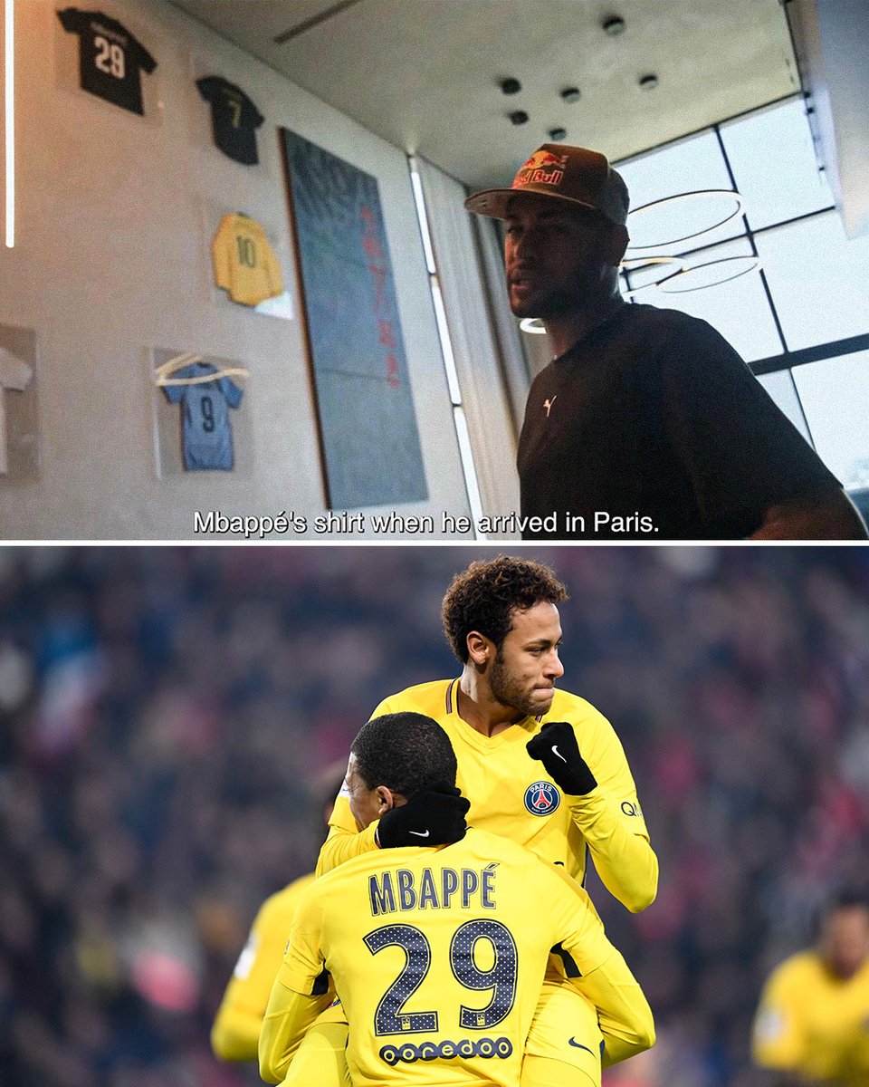 Ligue1_ENG's tweet photo. Neymar showing Mbappé’s jersey at his home 🥹

📸 YT NeymarJrReal https://t.co/YXIJ5zWo9o