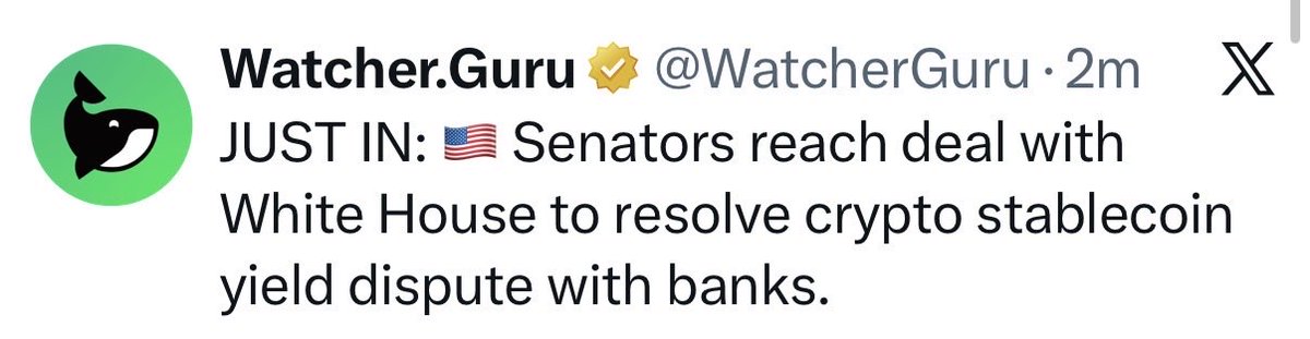 _Crypto_Barbie's tweet photo. 🚨 HUUUUUUGE NEWS:

SENATORS REACH A DEAL WITH THE WHITE HOUSE 🇺🇸 TO RESOLVE CRYPTO STABLECOIN YIELD DISPUTE WITH BANKS! 🏦 https://t.co/0OCQG9VvPd