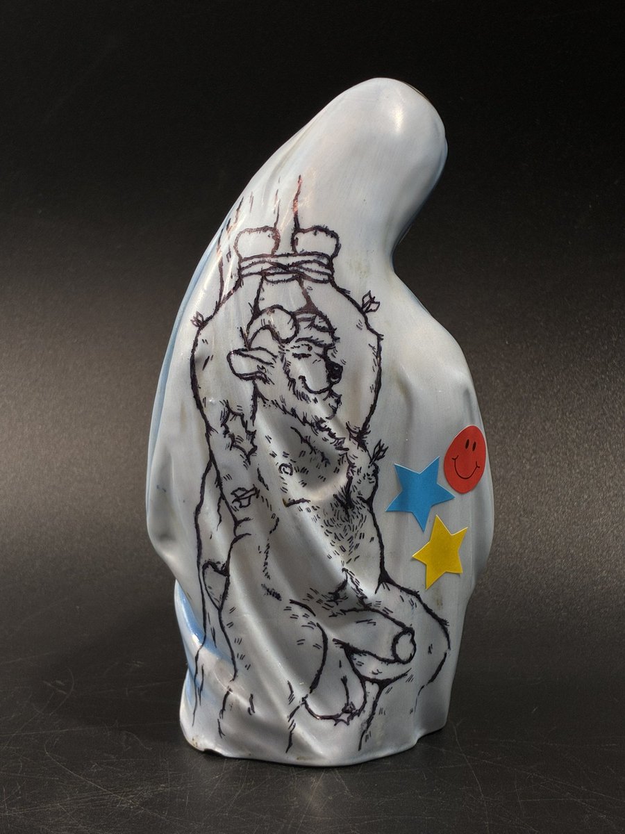 GrossBlehh's tweet photo. Annunciation of the Wild 2026 
Thrifted Vessel, Ink Marker, Stickers https://t.co/ZgcKhjGEZh