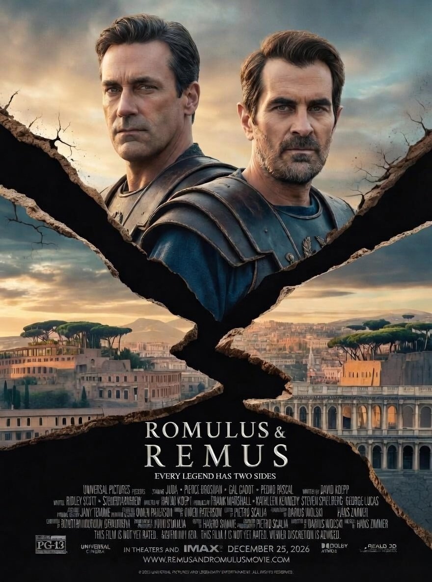 librechen's tweet photo. ROMULUS & REMUS
Jon Hamm. Ty Burrell.
Every legend has two sides.
Only in theaters and IMAX — Christmas 2026.
#RomulusAndRemus #OnlyInTheaters https://t.co/KAW84tHAGO