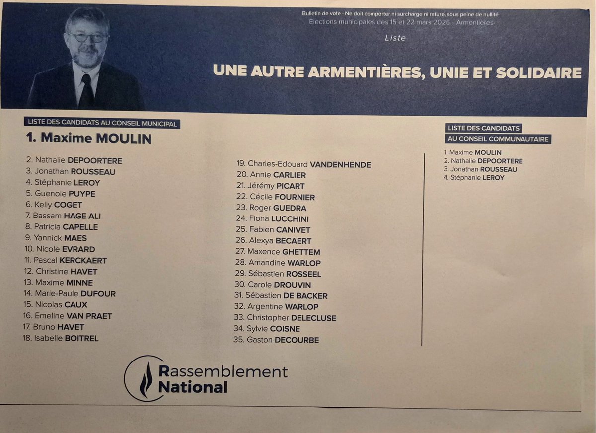 RJonathan59's tweet photo. Chères Armentiéroises chers Armentiérois.
Dimanche, prenez part au changement en votant pour le candidat @MXmoulin qui mène la liste " Une Autre Armentières, uni et solidaire "
Chaque voix compte : faites entendre la vôtre et ne laissez personne décider à votre place.
#RN59 https://t.co/fJY00CVLqi