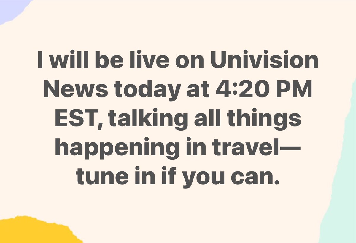 JeannetteCeja's tweet image. Today, I am thrilled to talk about everything happening in the world of #travel. 
Catch me live on Univision News today at 4:20 PM EST. 📺 #flights #Airports