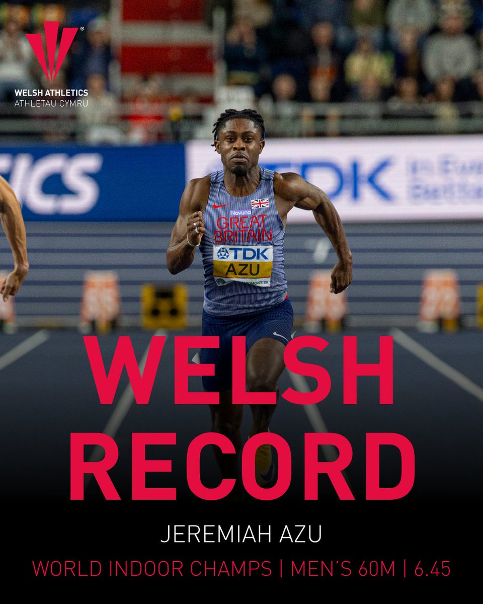 WelshAthletics's tweet photo. Jeremiah Azu sets a new Welsh Record to take him into the World Athletics Indoor Championships 60m Finals! ๐คฏ
โฑ๏ธ6.45
๐ธphoto credit - sammellishphoto and British Athletics
#WorldChamps #Azu #WelshRecord https://t.co/D5xsjctsMF