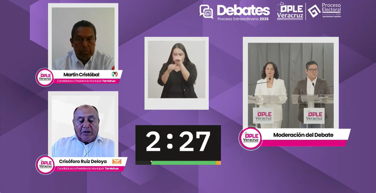 ople_Ver's tweet photo. #ActividadesOPLEV 🗳️ El @Ople_Ver llevó a cabo con éxito el #DebateVirtual 💻del Proceso Electoral Local Extraordinario 2026🗳️, correspondiente a la elección del Ayuntamiento de #Tamiahua.
🧵 https://t.co/xnKPYXmOoD