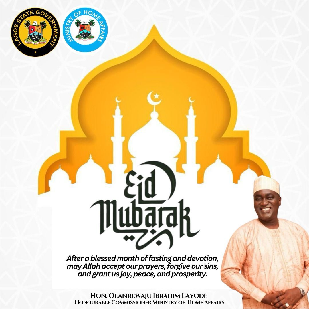 Eid  Mubarak! 
<a href="/jidesanwoolu/">Babajide Sanwo-Olu</a>  <a href="/drobafemihamzat/">Obafemi Hamzat</a>  <a href="/hon_oil/">Hon. Olanrewaju Ibrahim Layode</a> 
<a href="/LagosHOS/">The Lagos State Head of Service</a> <a href="/gbenga_omo/">Gbenga Omotoso</a> <a href="/gboyegaakosile/">Gboyega Akosile</a> <a href="/Mr_JAGs/">Jubril A. Gawat</a> 

#LASG   #AGreaterLagosRising