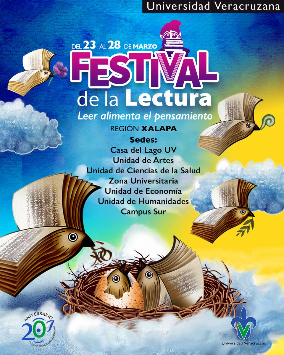 👆🏼 Toma nota 📝
Aquí está el programa completito del Festival de la lectura, que se realizará del 23 al 28 de marzo en la Región Xalapa de la Universidad Veracruzana. 
uv.mx/editorial/gene…

🔸️ Remates de libros
🔹️ Presentaciones editoriales
🔸️ Música 
🔹️ Cine