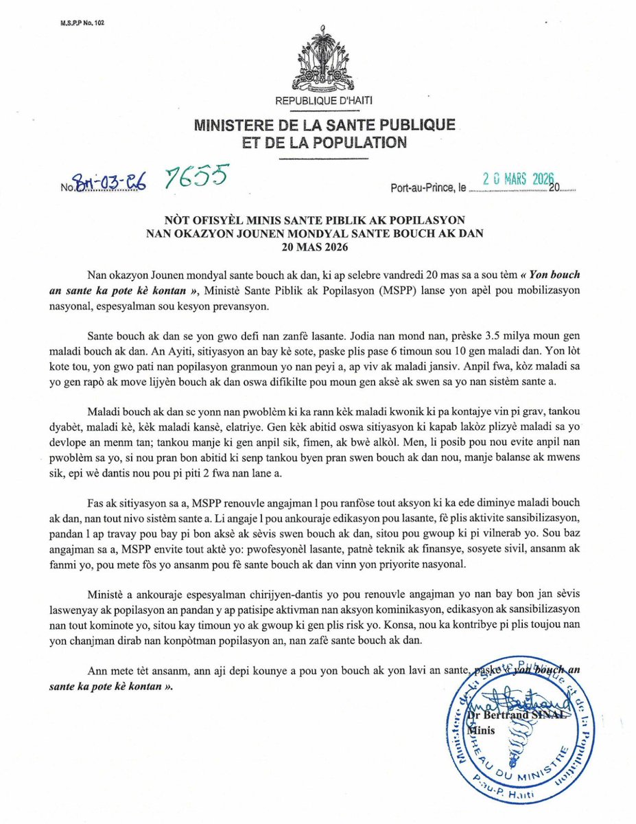 MINISTÈRE DE LA SANTÉ PUBLIQUE ET DE LA POPULATION tweet media