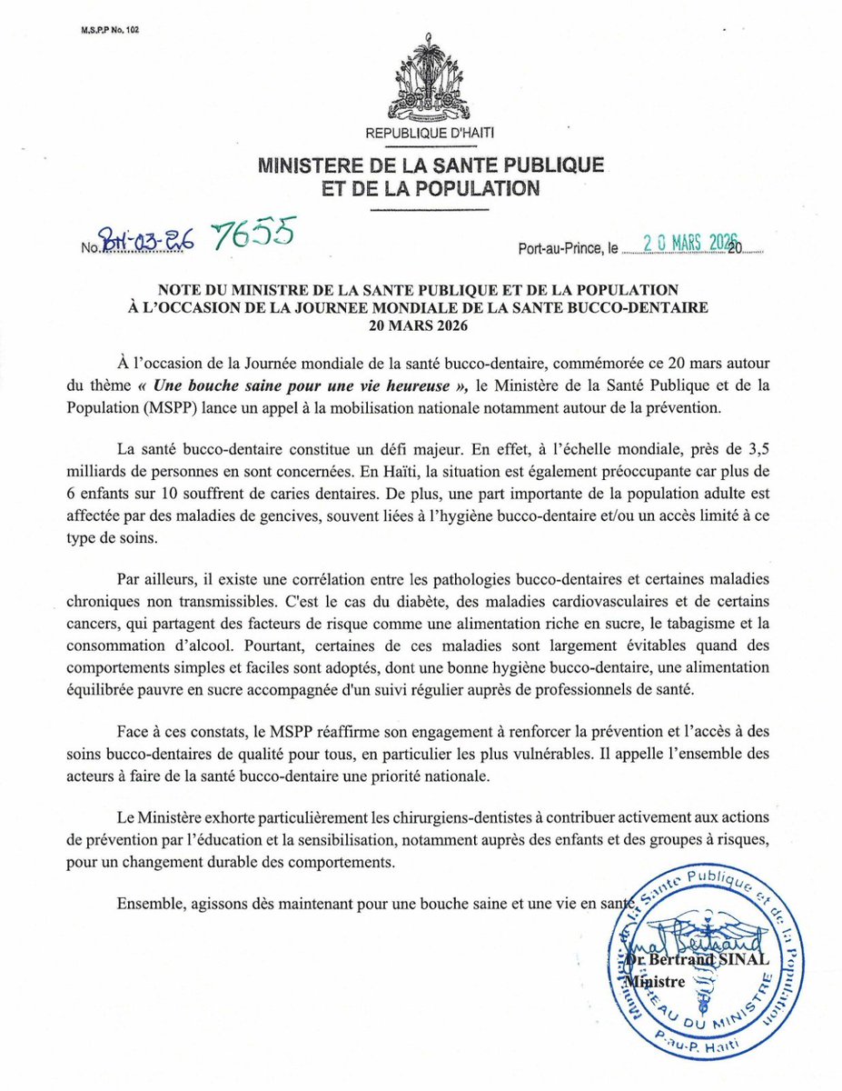 MINISTÈRE DE LA SANTÉ PUBLIQUE ET DE LA POPULATION tweet media