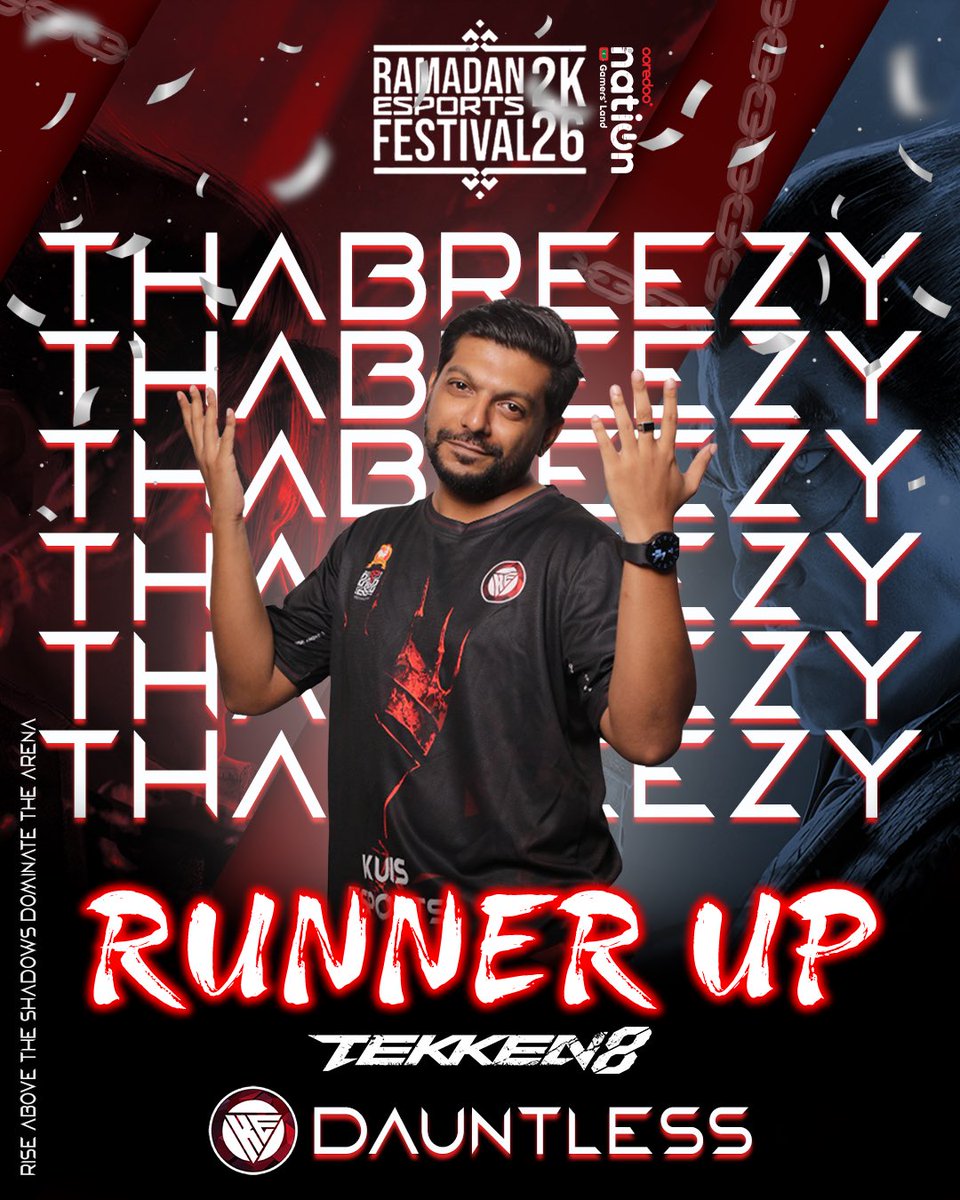 kuisesports's tweet photo. KUIS Thabreezy ( @thaabish )breezes his way to 2nd place at the @ooredoonationmv Ramadan Esports Festival 2k26 Tekken 8 Event. Our first ever Placement in the Tekken scene in Maldives and a big milestone for KUIS Dauntless Team. What a performance!

Rise Above The Shadows. Dominate The Arena.
https://t.co/1cbxbXMjH6
#kuisesports #kuisdauntless #tekken8 #ramadanesportsfestival #maldivesgaming