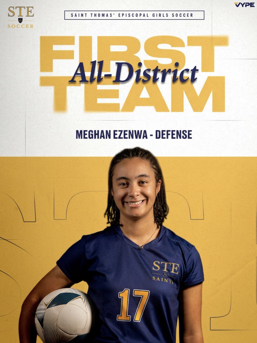 STE_Saints's tweet photo. 🏆⚽ ALL-DISTRICT HONORS – MEGHAN EZENWA
Congratulations to Meghan on earning ⭐ TAPPS DIV III 1st Team All-District
A dominant force on the back line, Ezenwa anchored the defense with strength, consistency, and leadership all season long.
 #LadySaintsSoccer #TheSaintsWay https://t.co/Gkw9j3qjyh