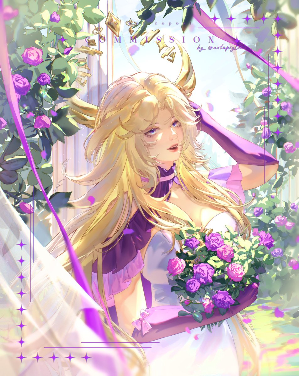 DeviNeoma_'s tweet photo. It's your celestial being's birthday~💜🎉 

Let's enjoy the flowers and stars together for many more moments🌟💐

🎨: @notapiglet 
#Devoodle https://t.co/OH4yBDaCwD