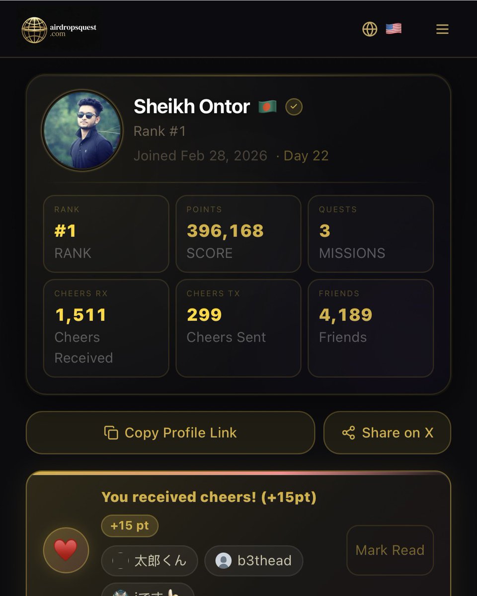 ontor850418's tweet image. Feeling truly grateful and excited to see my name at the top of the worldwide rankings. Hard work, consistency, and daily effort really do pay off.

Big thanks to everyone who supported me ,and stayed connected throughout this journey.

 #Rank1  #CryptoCommunity #airdropsquest