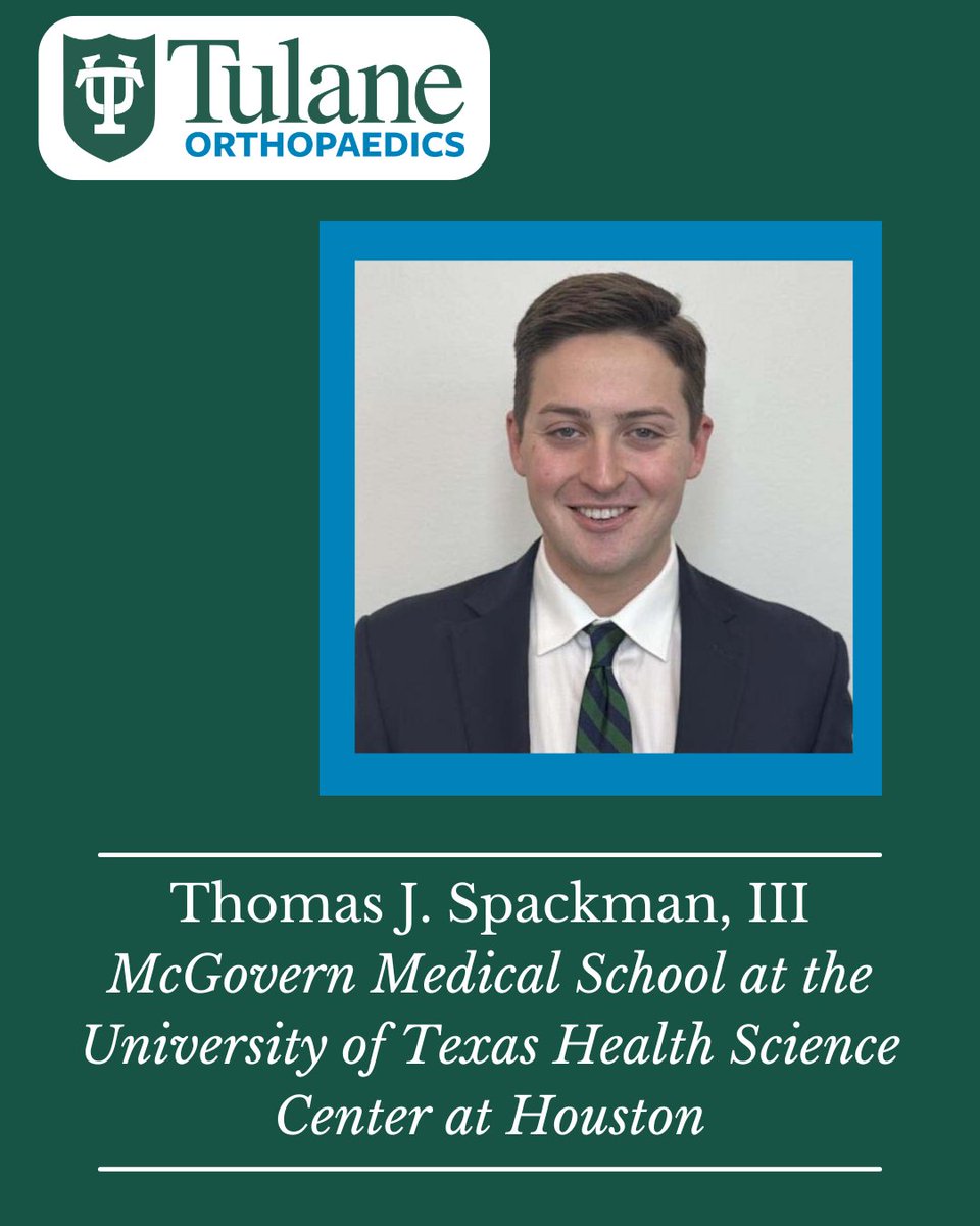 TulaneOrtho's tweet photo. We're excited to welcome the 4️⃣ newest members of the Tulane Residency program: Drs. Cameron J. Gerhold, Connor A. Nyborg, Ricardo “Bond” J. Rodriguez, Jr, and Thomas J. Spackman, III. Congratulations to everyone who matched today!
#matchday #orthomatch #orthomatchday2026 https://t.co/nnzivb4ynR