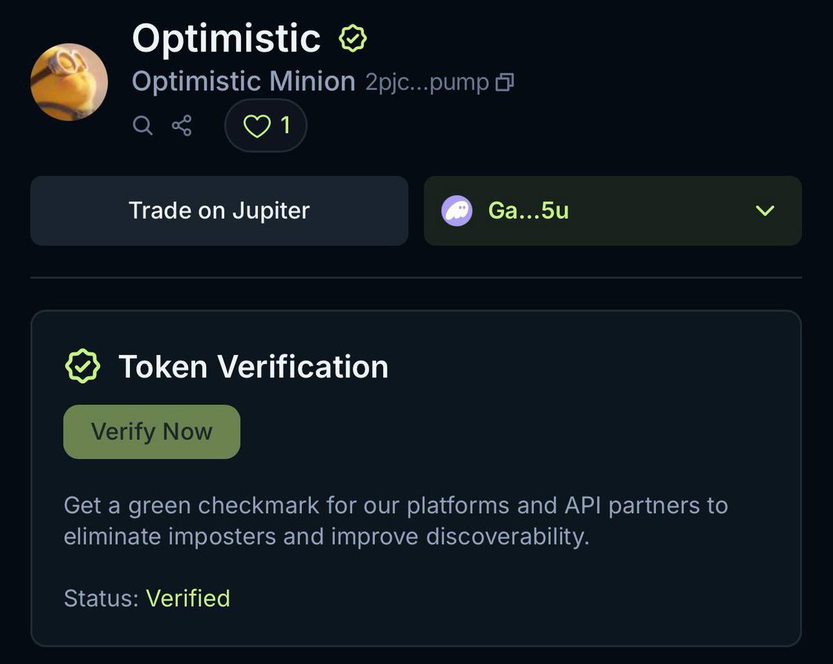 We’re now verified on <a href="/JupiterExchange/">Jupiter</a> ❤️