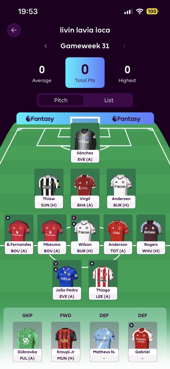 ZzzLoser's tweet photo. Gw31:
Timber -> Thiaw
Haaland -> Joao Pedro https://t.co/qi8WHjqJcL