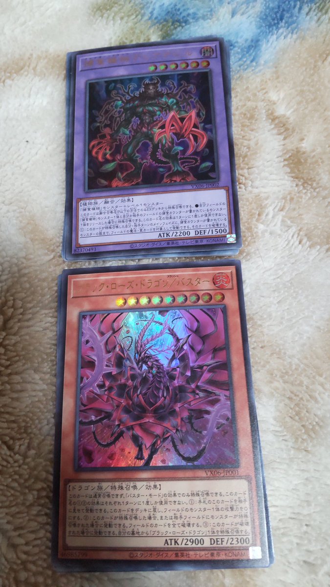 Rigel23716's tweet photo. 遊戯王ザ・ヴァリュアブルブックEX6を購入。同梱カード「ブラックローズドラゴン／バスター」「捕食植物デェアデビル」アキちゃんのブラックローズドラゴンがスラッシュバスター化。 https://t.co/XNBUgjoNUc