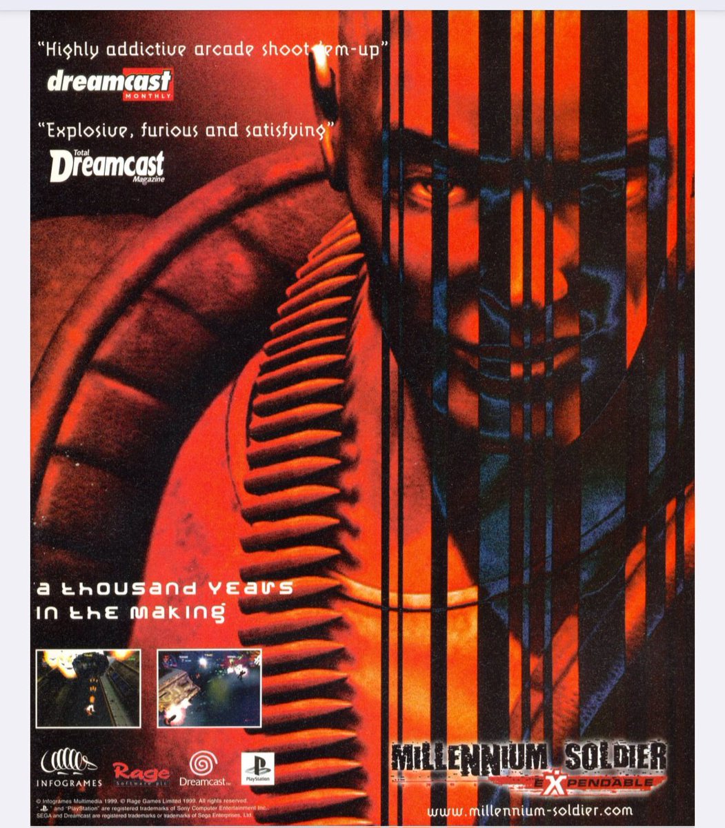 SegaMags's tweet photo. An advert for Millennium Soldier: Expendable, taken from issue 2 of DC-UK.

The eagle-eyed among you will have noticed a quote from a magazine that never made it to publication.

#SegaMags #Dreamcast #milleniumsoldier #sega https://t.co/XPdaRON4T0