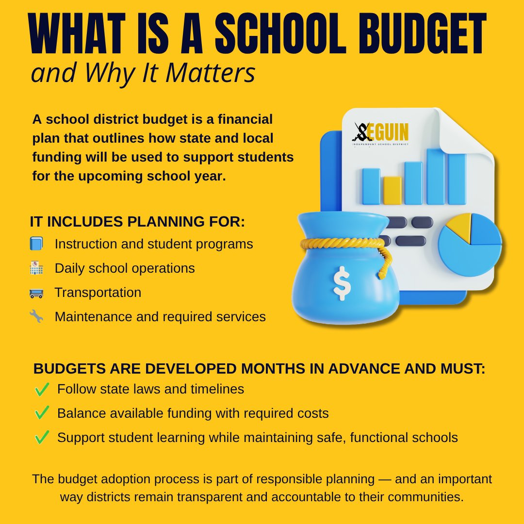 SeguinISD's tweet image. We’ll continue sharing information to help our families and community understand school finance and the planning process. 💛🖤   #BuildingRelationships
