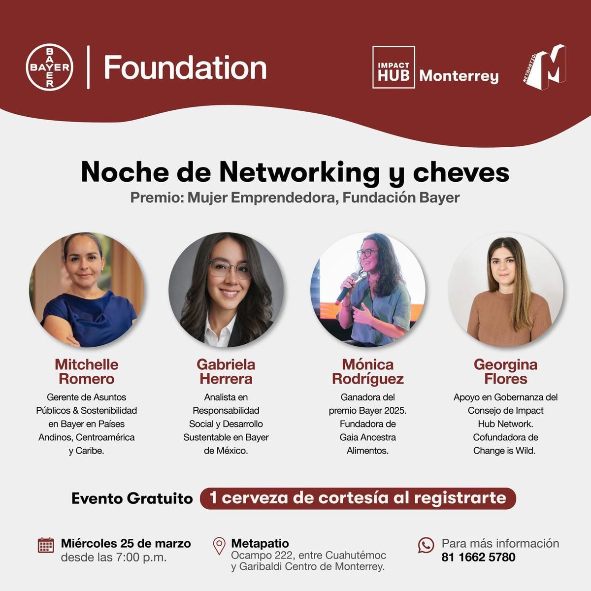 ImpactHubMty1's tweet image. ✨Emprender también se trata de conectar 

Te invitamos a una noche de networking diferente: conversaciones reales, historias que inspiran y comunidad que suma.

👉 Si aún no te registras, estás a tiempo: docs.google.com/forms/d/e/1FAI…

#BayerFoundation #ImpactHub #Networking