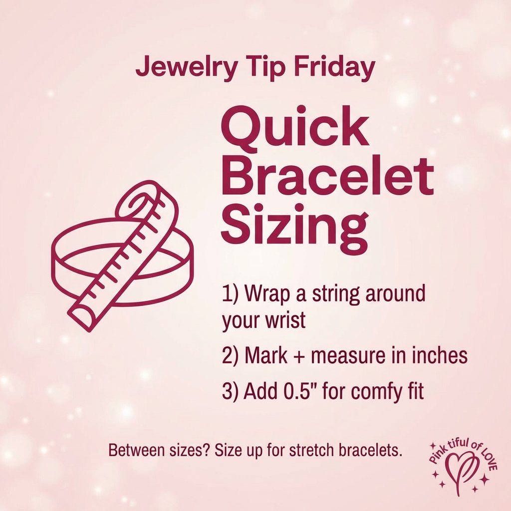 rpink80's tweet photo. Jewelry Tip Friday 💗 Quick bracelet sizing:
Wrap string around wrist, mark + measure, add 0.5" for comfy fit. Between sizes? Size up for stretch bracelets. ✨
https://t.co/Bfef18HkGK #jewelrytips #handmadejewelry https://t.co/umCTDCXpEQ