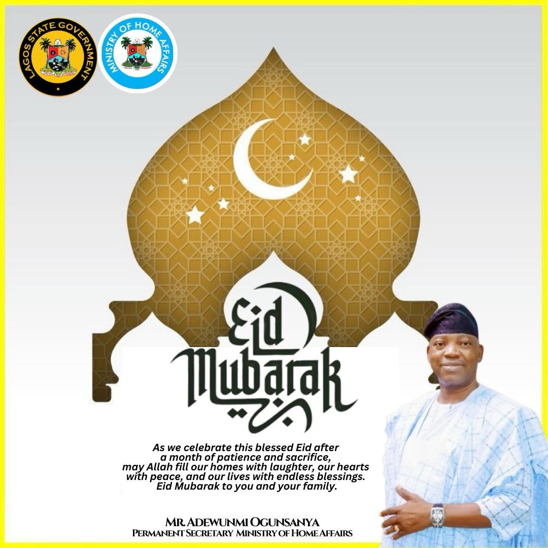 Eid  Mubarak! 

<a href="/jidesanwoolu/">Babajide Sanwo-Olu</a>    <a href="/drobafemihamzat/">Obafemi Hamzat</a>  <a href="/hon_oil/">Hon. Olanrewaju Ibrahim Layode</a> <a href="/gbenga_omo/">Gbenga Omotoso</a>  <a href="/LagosHOS/">The Lagos State Head of Service</a>  <a href="/BSaluHundeyin/">Bimbola Salu-Hundeyin</a> <a href="/gboyegaakosile/">Gboyega Akosile</a>  <a href="/Mr_JAGs/">Jubril A. Gawat</a> 

#EidMubarak2026
#LASG    #AGreaterLagosRising