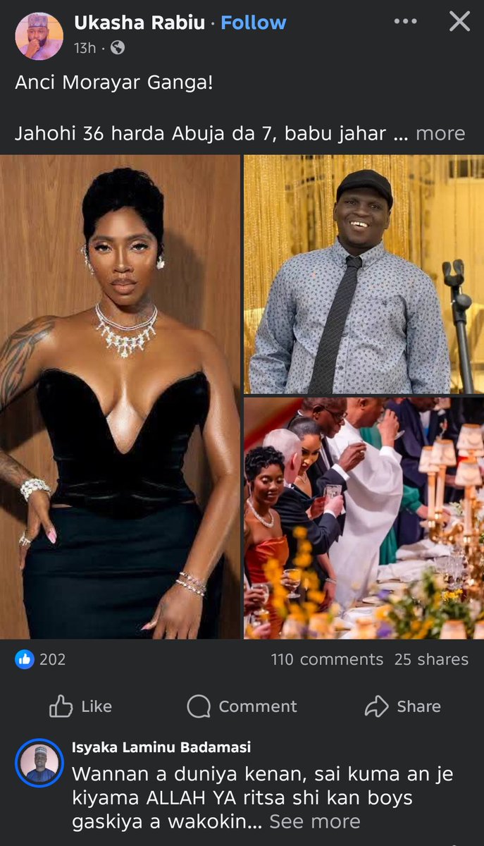 Meanwhile, up North, they're dragging Dauda Kahutu Rarara (the well known APC Hausa singer) for being left out of President Tinubu's entourage during his recent UK trip. Instead, they invited Tiwa, who played no role whatsoever in campaigning for or supporting BAT victory.