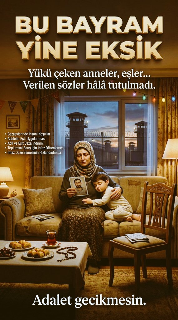 <a href="/abdullahozdemir/">Abdullah Özdemir</a> <a href="/mustafademir/">Mustafa Demir 🇹🇷</a> <a href="/mfatihkacir/">Mehmet Fatih KACIR</a> Bugün bayram… bazı sofralarda eksik sandalye yine sessizce yerini koruyor, bekleyiş uzadıkça özlem daha da derinleşiyor. Kalabalıkların içinde hissedilen bu eksiklik, herkesin kalbinde aynı duyguyu büyütüyor. TCK 158 ve TCK 142 kapsamında uzlaşma beklentisi de bu bekleyişe eşlik