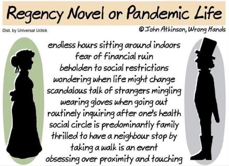 caron_allan's tweet photo. Harking back to the pandemic--who knew it was the same as living in the Regency period/

#humour #cartoon #johnatkinson #literaryhumour https://t.co/wWdwiRIYI9