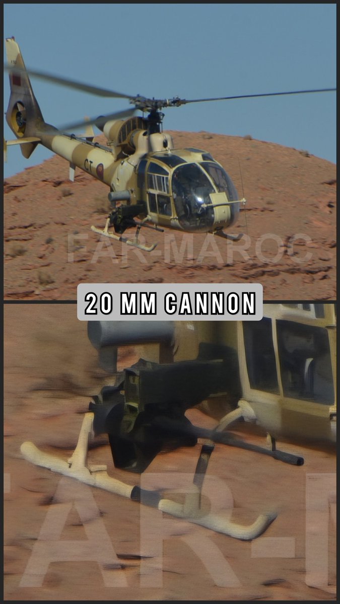 KOMARMIES's tweet image. Royal #Moroccan Air Force 🇲🇦 Gazelle Light Attack #Helicopter x Giat M621 20mm cannon x HOT ATGM launcher, the two #weapons available on Gazelle. 

With the arrival of the AH-64E, the Gazelle will probably become a light tactical #transport helicopter, pending their replacement