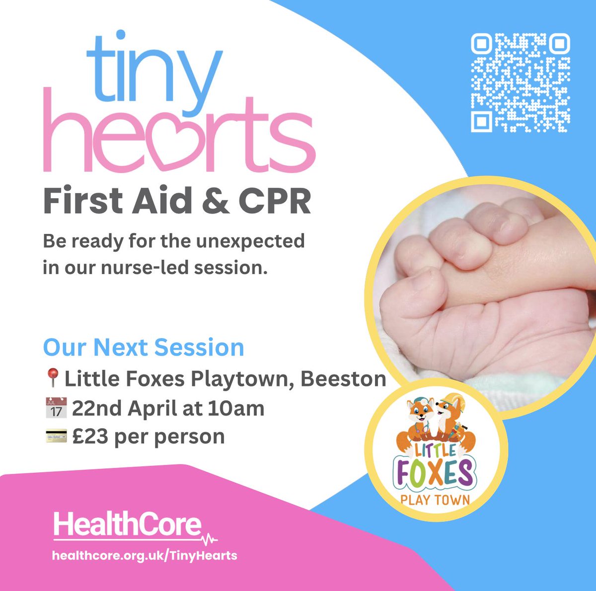 HealthCoreLTD's tweet image. TinyHearts 💕  is coming to Little Foxes Play Town 🦊 in Beeston. We'd love if it you could join us. 

🔗 healthcore.org.uk/courses/tinyhe… #Nottingham #Beeston #Parents #CPR
