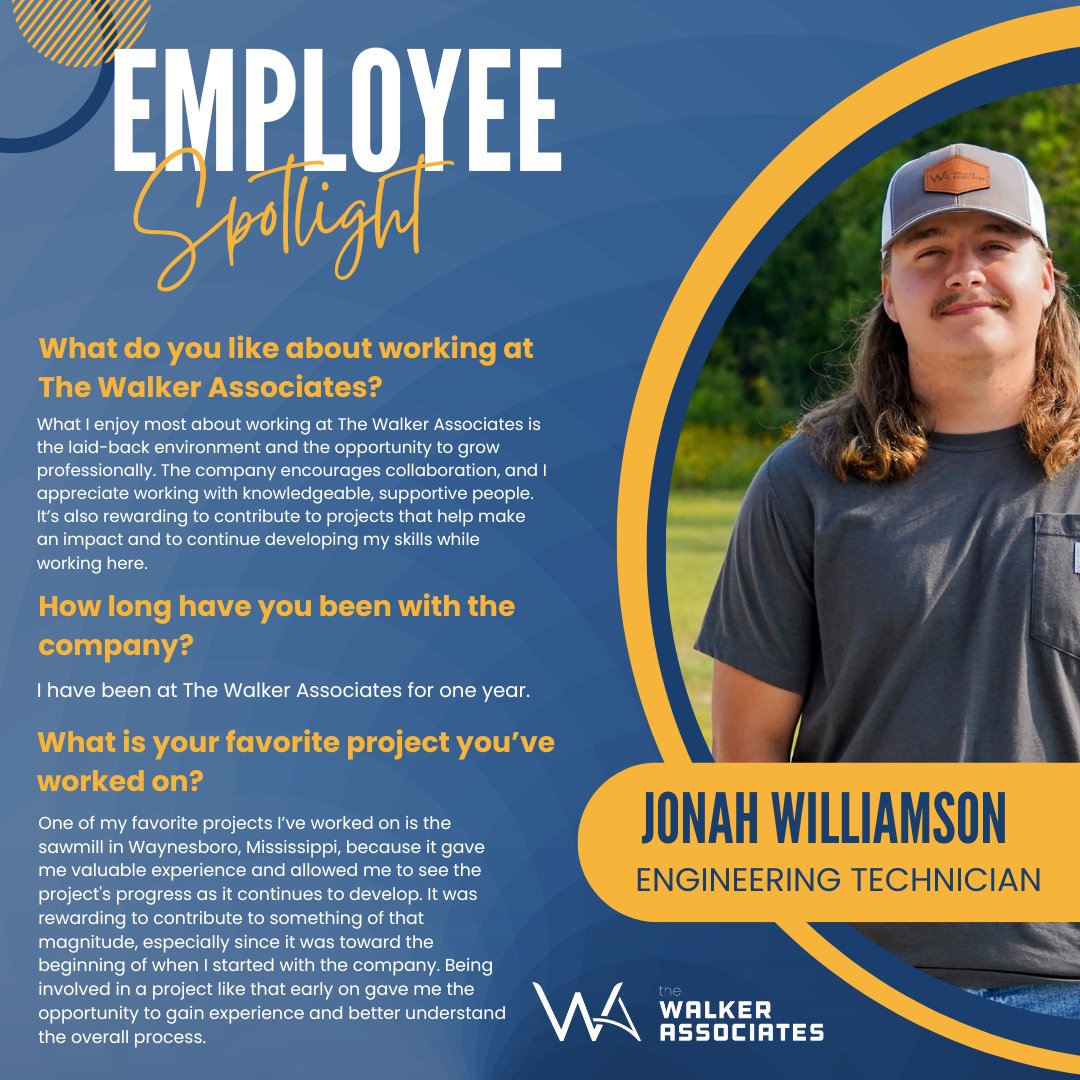 WalkerAssociat4's tweet photo. Meet Jonah Williamson!

Jonah has been with the team for a year and enjoys the collaborative environment and opportunities to grow. One of his favorite projects was working on the sawmill in Waynesboro.

We’re proud to have him on the team! https://t.co/b8iPogoVOM