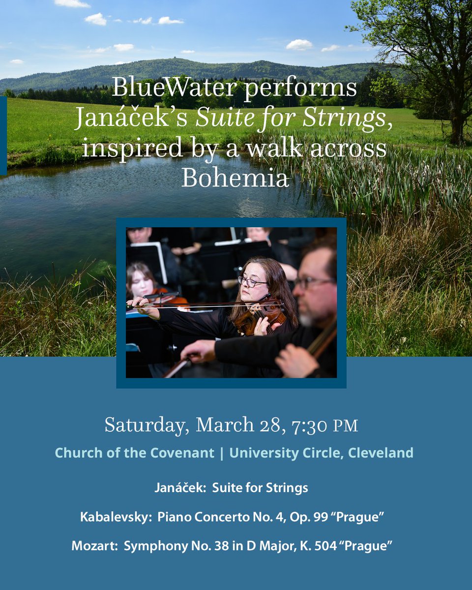 BlueWaterOrch's tweet photo. BlueWater performs Czech composer Leoš Janáček's colorfully scored "Suite for Strings," inspired by his stroll across Bohemia with fellow composer Antonin Dvořák in 1877, at our upcoming March 28 concert. Buy tickets at https://t.co/9sLOCexRoc https://t.co/pPE2u2Hd2A