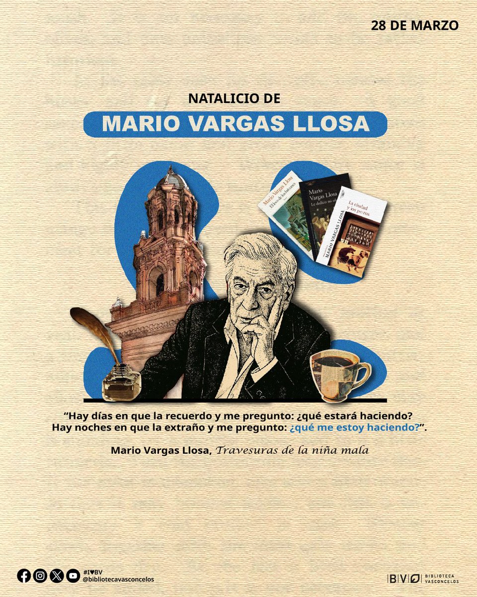 VSCLS's tweet photo. Hay personajes que, con el paso del tiempo, se vuelven cada vez más indispensables por el peso de sus actos y sus ideas: Mario Vargas Llosa es uno de los nombres imprescindibles de la literatura.

Te invitamos a consultar su obra en nuestro catálogo.

#I❤️BV
#EfemérideLiteraria https://t.co/59qhTHY8Si
