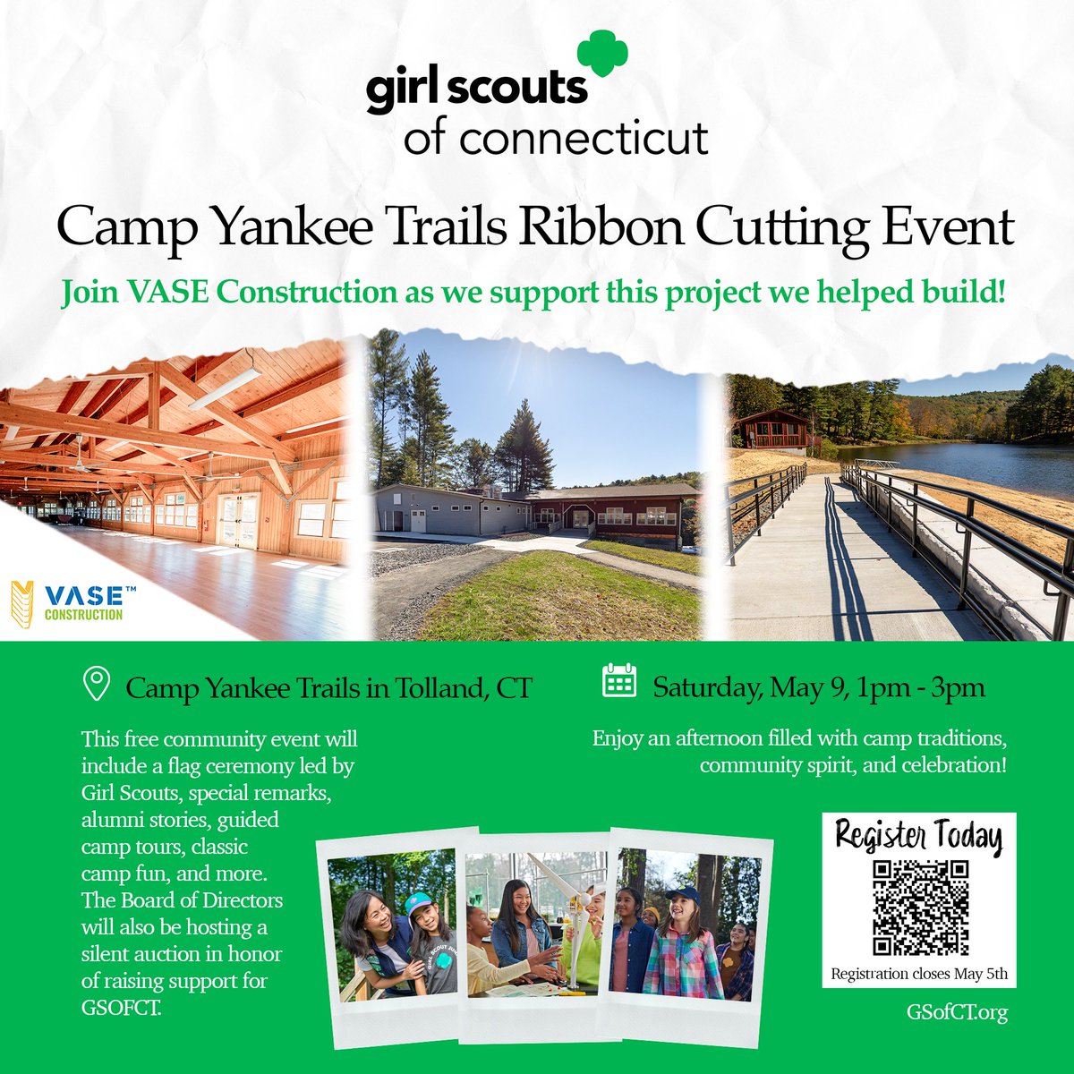 vaseconstruct's tweet photo. We're so proud to have finished the Girl Scouts Camp in Tolland, CT! Join us at the FREE ribbon cutting ceremony on May 9th. #GirlScouts @GsofCT https://t.co/YtzOD4bVsU