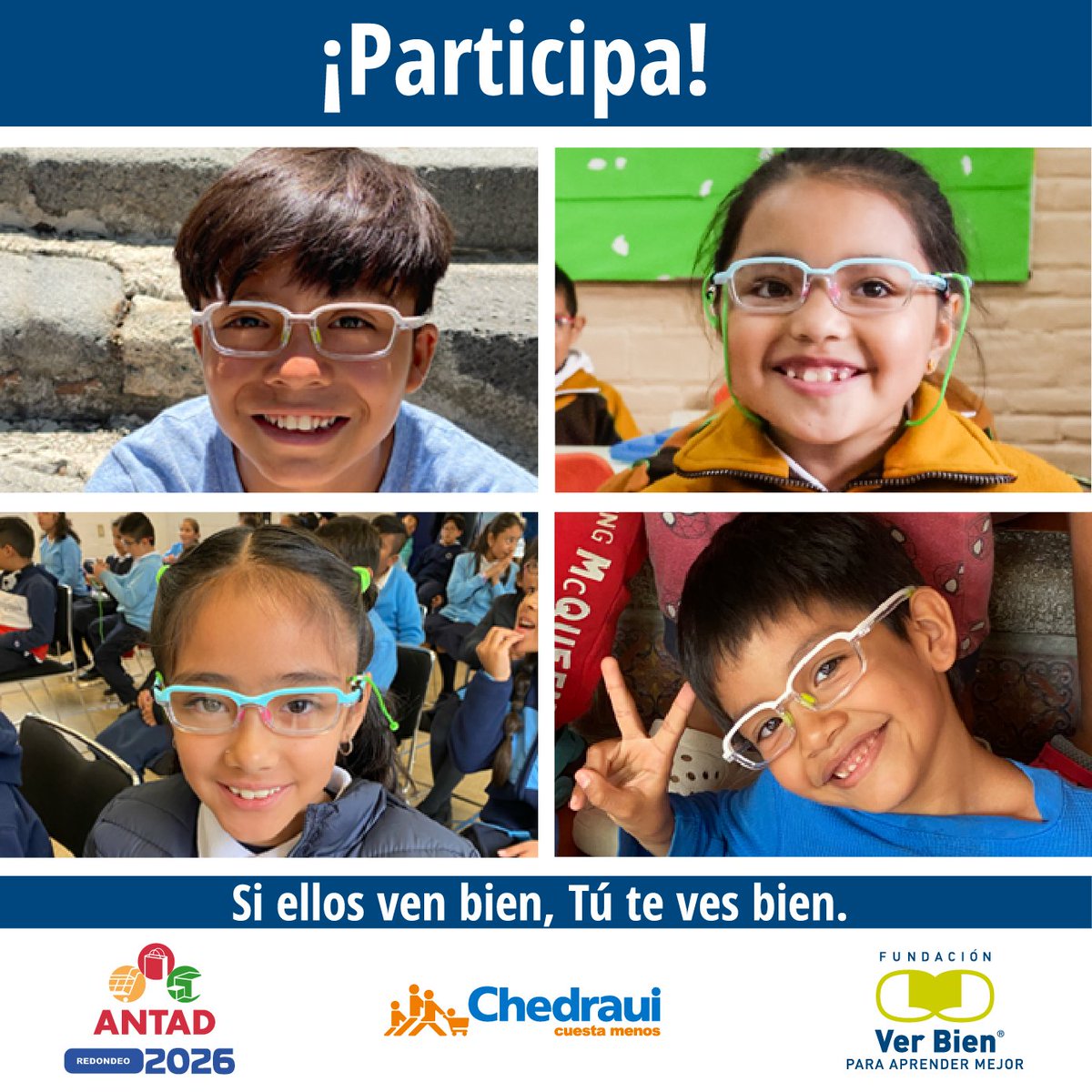 Cuando redondeas en <a href="/Chedrauioficial/">Chedraui</a> estás ayudando a que niñas y niños vean con claridad y tengan las mismas oportunidades. Di sí al #RedondeoANTAD2026 #VerBien