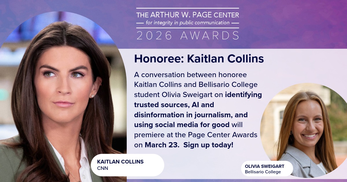 ThePageCenter's tweet photo. @CNN's Kaitlan Collins shares the values that guide her reporting in an interview with @PSUBellisario's Olivia Sweigart. Get the whole story MONDAY at 7 p.m. at the #PageCenterAwards. Sign up here:
https://t.co/124BM5bNUU https://t.co/V9XVaniRUs