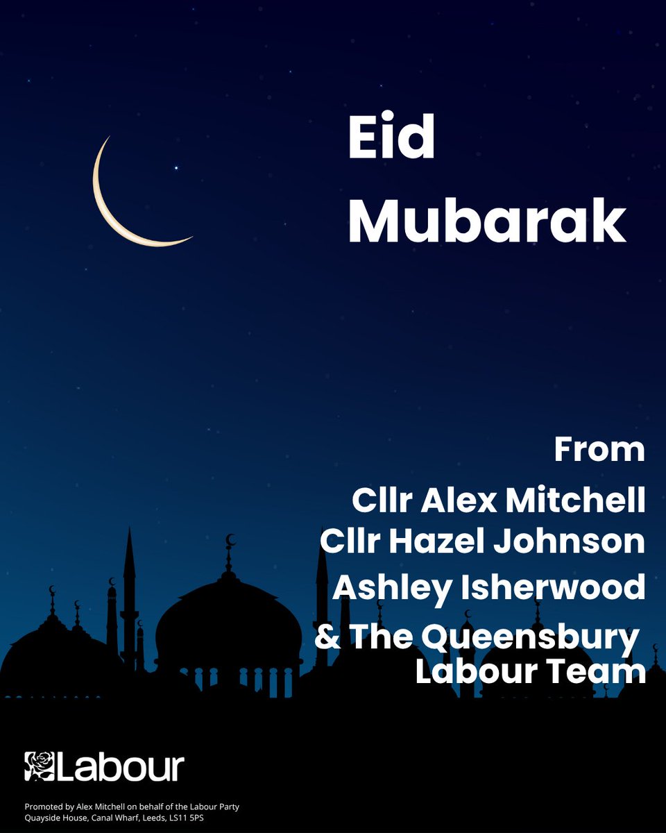 AlMitchell89's tweet photo. Eid Mubarak 🌙✨
Wishing all those celebrating in Queensbury &amp; beyond a peaceful and pleasant celebration.
May it bring happiness, good health, and positivity. https://t.co/nDDlTi2EmJ