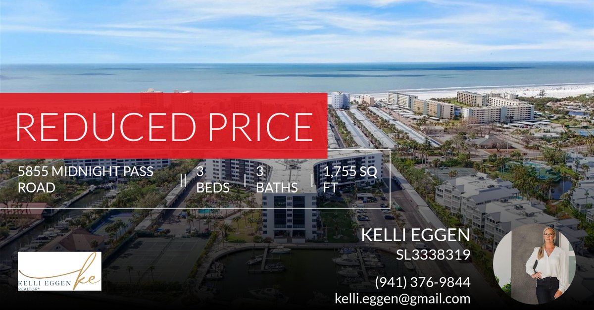 SiestaKRealtor's tweet photo. 📍 Reduced Price 📍 This recently reduced home at 5855 Midnight Pass Road 318 in Sarasota won't last long, so, don't wait to set up a showing! Reach out here or at (941) 376-9844 for more information!

Kelli Eggen... https://t.co/9xzB0cfSlP https://t.co/8vKPd3zwPO