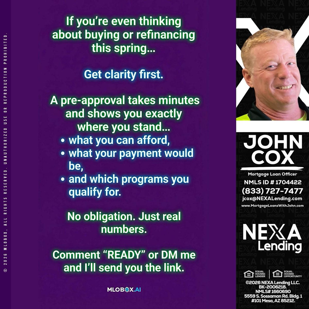 JohnCoxMLOse's tweet image. Thinking of buying or refinancing this spring? 🌼 Get your pre-approval in minutes to know where you stand! No obligation, just real numbers. Comment "READY" or DM for details! 🏡 #HomeBuying #MortgageTips #Spring2023