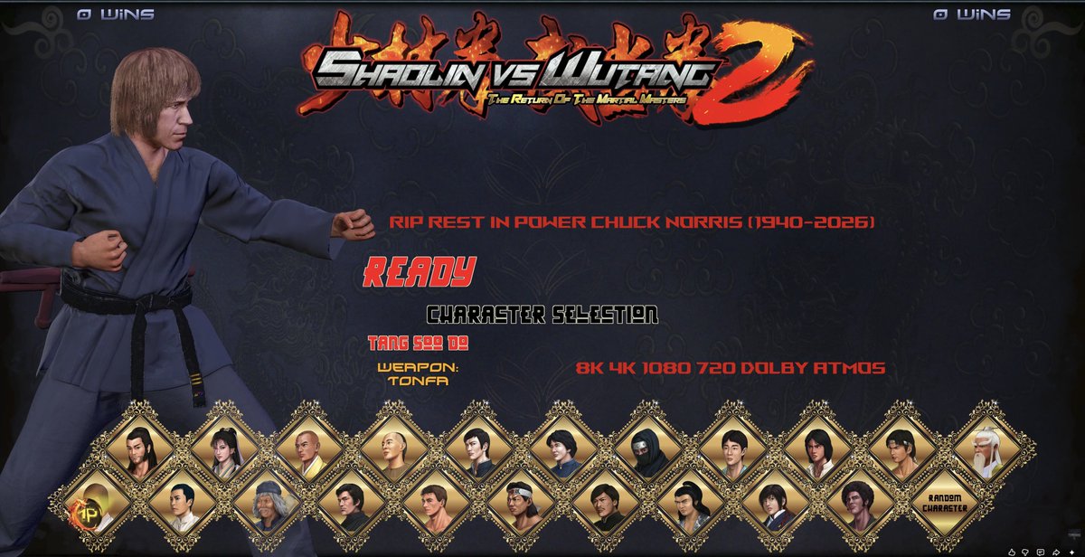 TexProGaming's tweet photo. “This gameplay is dedicated to Chuck Norris RIP (1940-2026)  a martial  arts pioneer whose presence shaped generations. Rest in power, legend.” SHAOLIN Vs WUTANG 2 CHUCK NORRIS GAMEPLAY AND EPILOGUE MOVIE  THE WAY OF  THE DRAGON CHUCK NORRIS VS BRUCE LEE FIGHT AT COLISEUM.  https://t.co/boZcvj0tIs