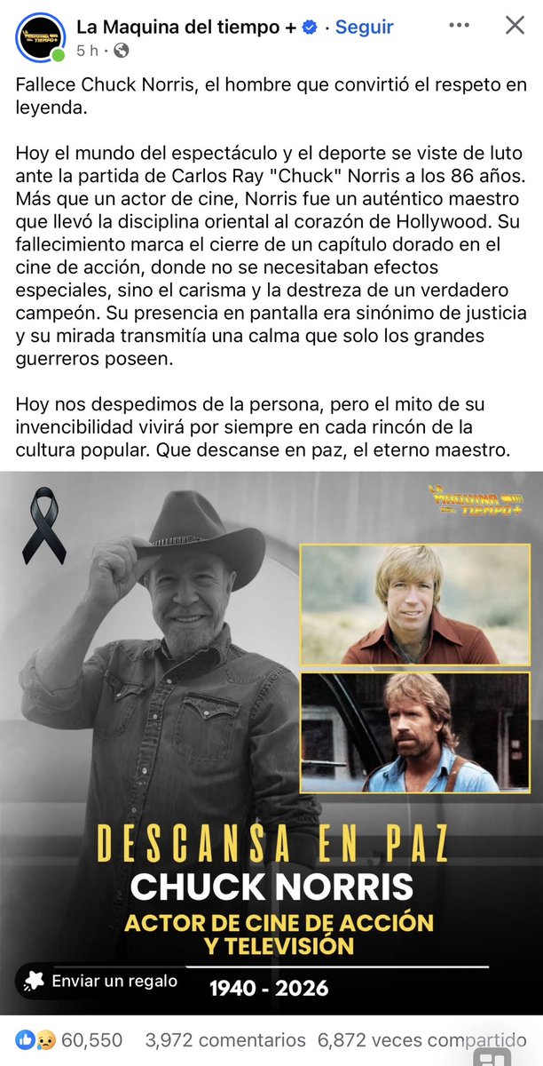 Gnozin's tweet photo. Se vienen abajo todas nuestras esperanzas. En Twitter siempre se dijo que CHUCK NORRIS era el único ser sobre la tierra capaz de vencer a la muerte. https://t.co/hpeTgeAr0H