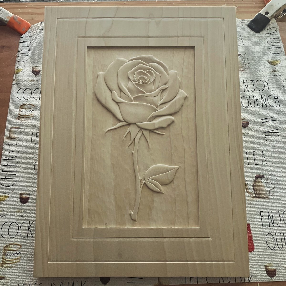 BlakeAShattuck's tweet photo. My newest carving is a rose! Hand carved in poplar. Approximately 11 x 16 inches. Still thinking on how to finish it. https://t.co/Ftesyw0nSX
