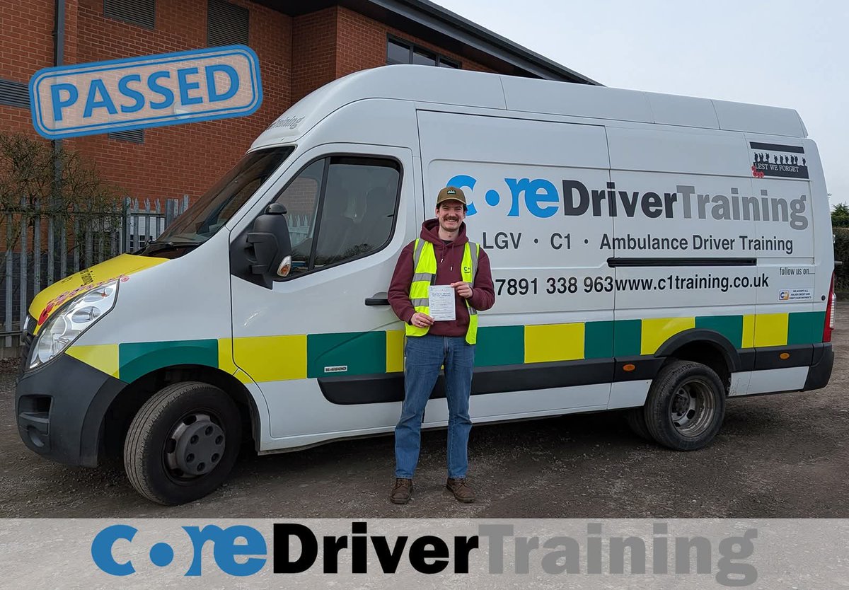 driver_cor91706's tweet photo. Congratulations Harrison Priestley with a fantastic first-time C1 pass at Watnall Test Centre today. Thank you for choosing Core Driver Training, we wish you all the best with your future career. 😁🚑

#TeamCore https://t.co/Fnvsbn3Cct